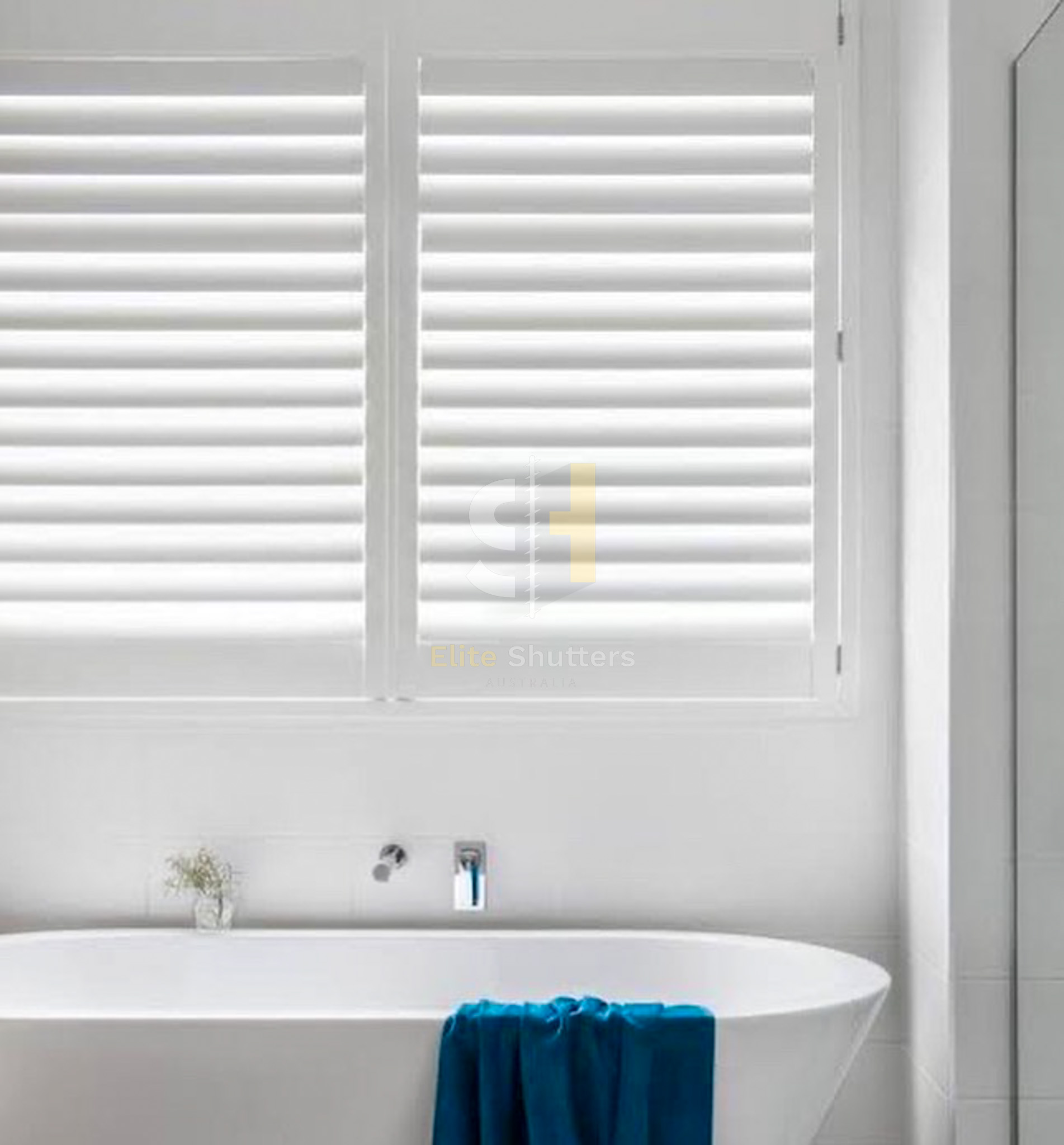 Bathroom plantation shutters